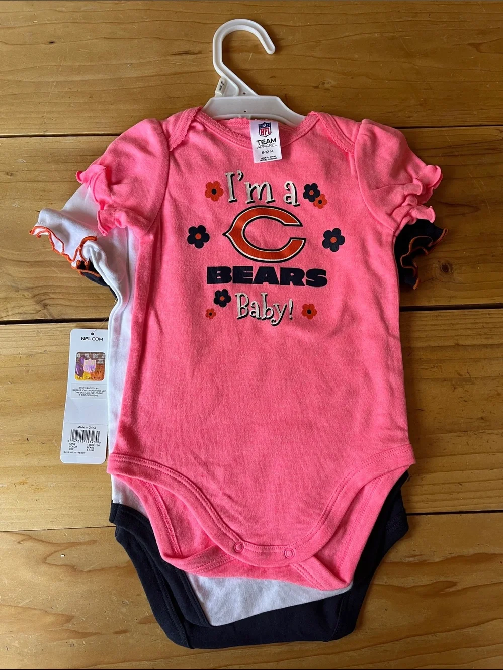 NFL Chicago Bears Baby One-Piece Bodysuit 3 Pack 6-12 Months
